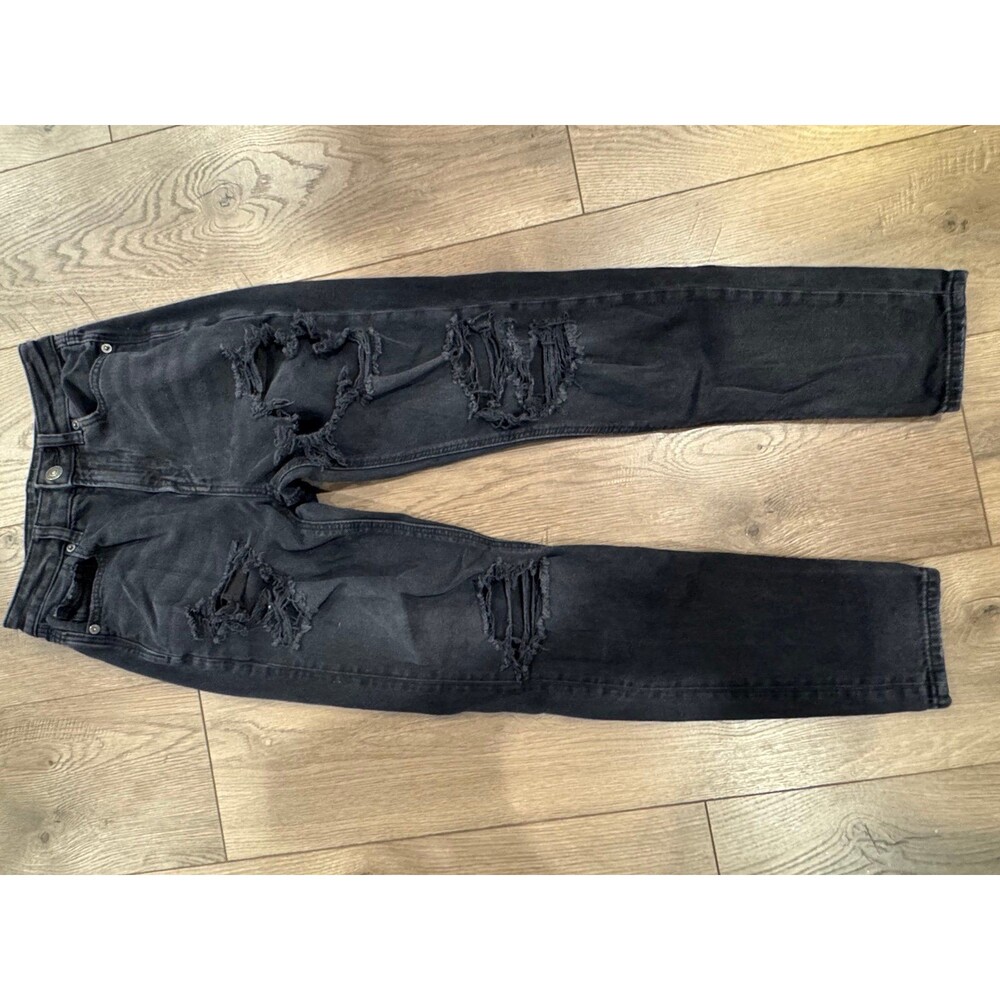 Women’s American Eagle Black Ripped High Rise Mom Jeans Size 00 Regular